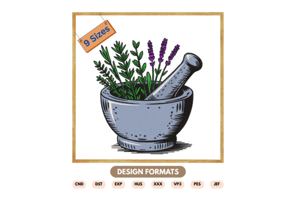 Natural Charm Meets Boutique Appeal with Herbal Mortar and Pestle Embroidery File