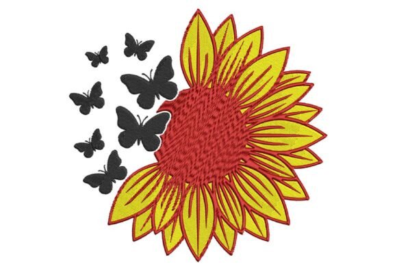 Sunflower Butterfly Embroidery Design